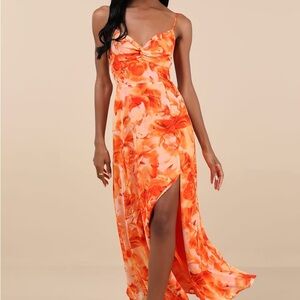 Lulu's Vibrant Orange Floral Maxi Dress